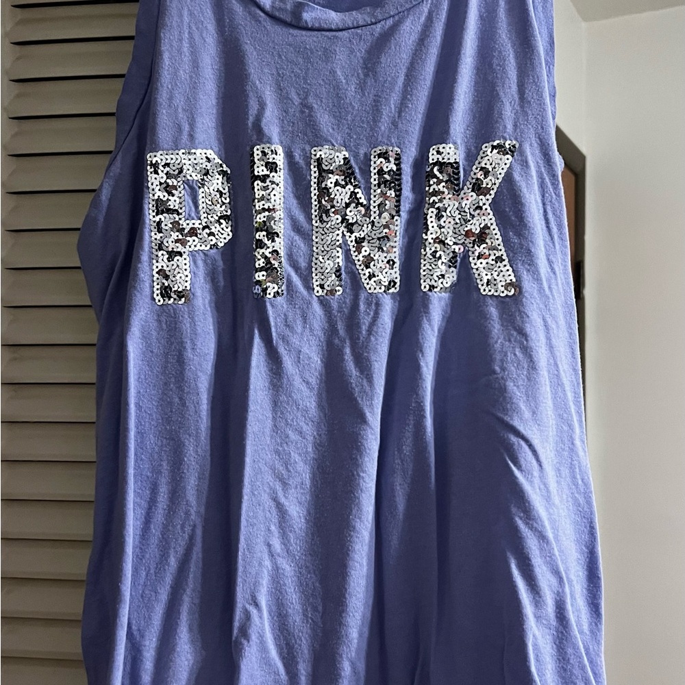PINK Victoria's Secret Blue Tank Top with Silver Sequins